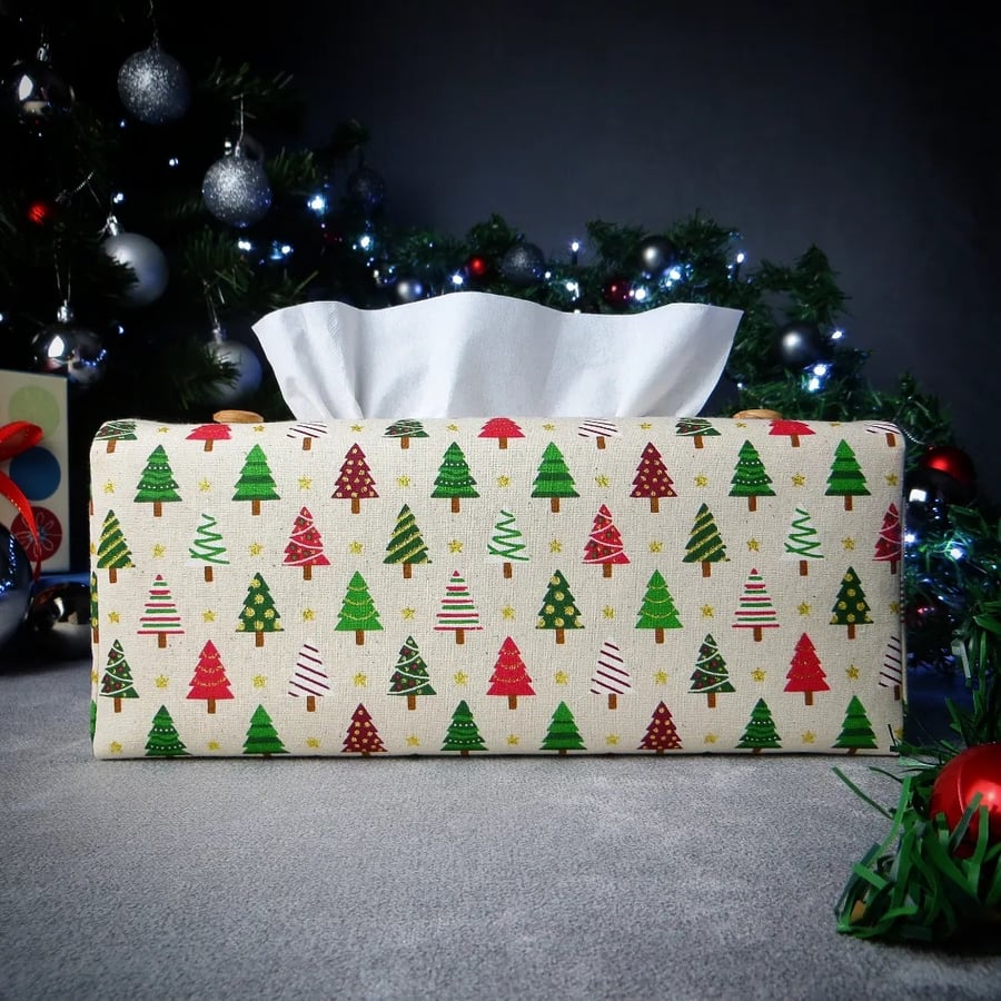 Rectangle Tissue Box Cover - Decorated Trees Christmas Design