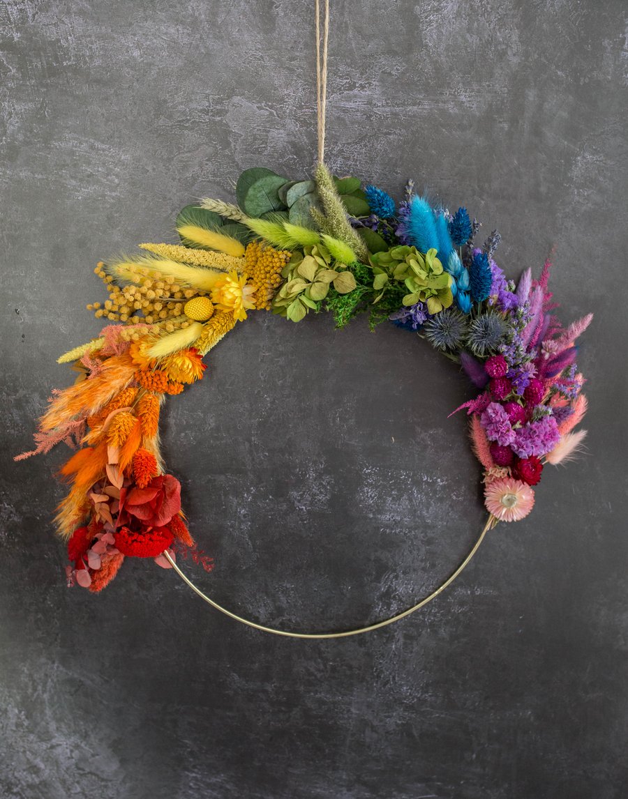 Dried Flower Hoop. Somewhere Over The Rainbow!