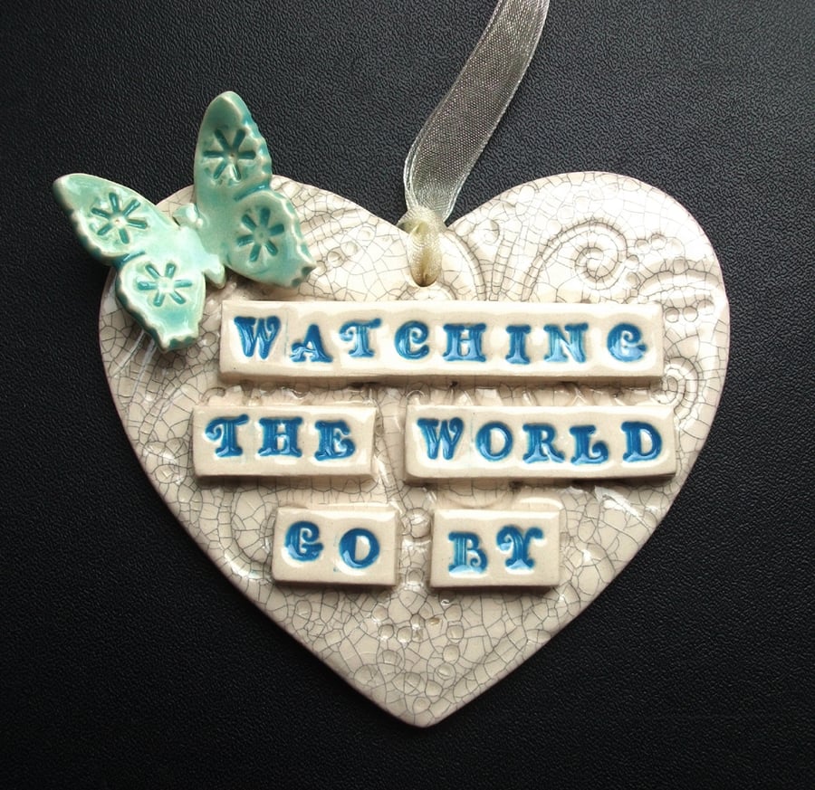 Ceramic butterfly heart decoration