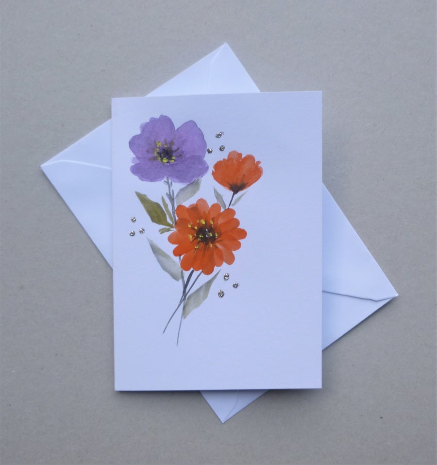 floral hand painted original art blank greetings card ( ref F 443.M5 )