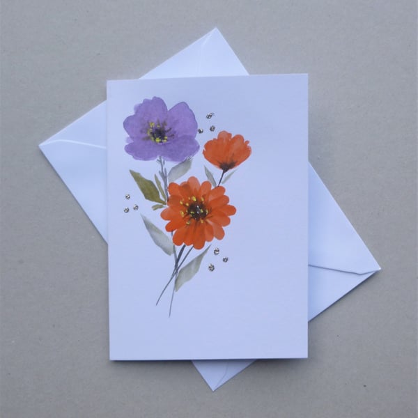 floral hand painted original art blank greetings card ( ref F 443.M5 )