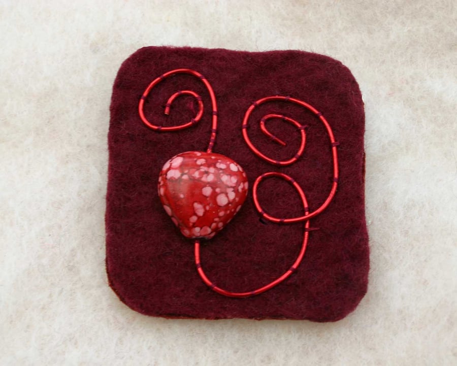 Burgundy Textile Brooch