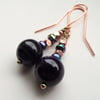 Earrings dark purple banded agate haematite copper