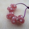 pink and white spot lampwork glass beads