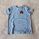 Tractor, T-shirt, age 6-9 months, hand embroidered