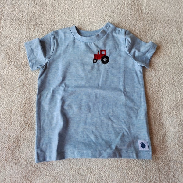 Tractor, T-shirt, age 6-9 months, hand embroidered