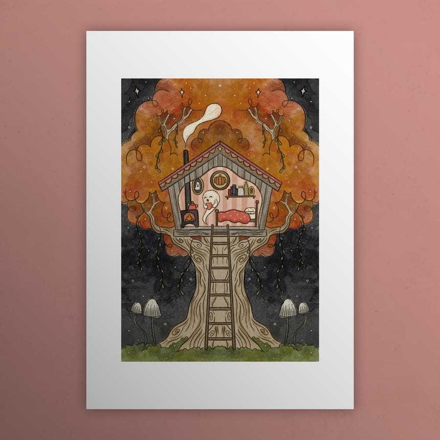 Image of Spooky treehouse, Ghosts of Summer, 90s nostalgia, A4 art print