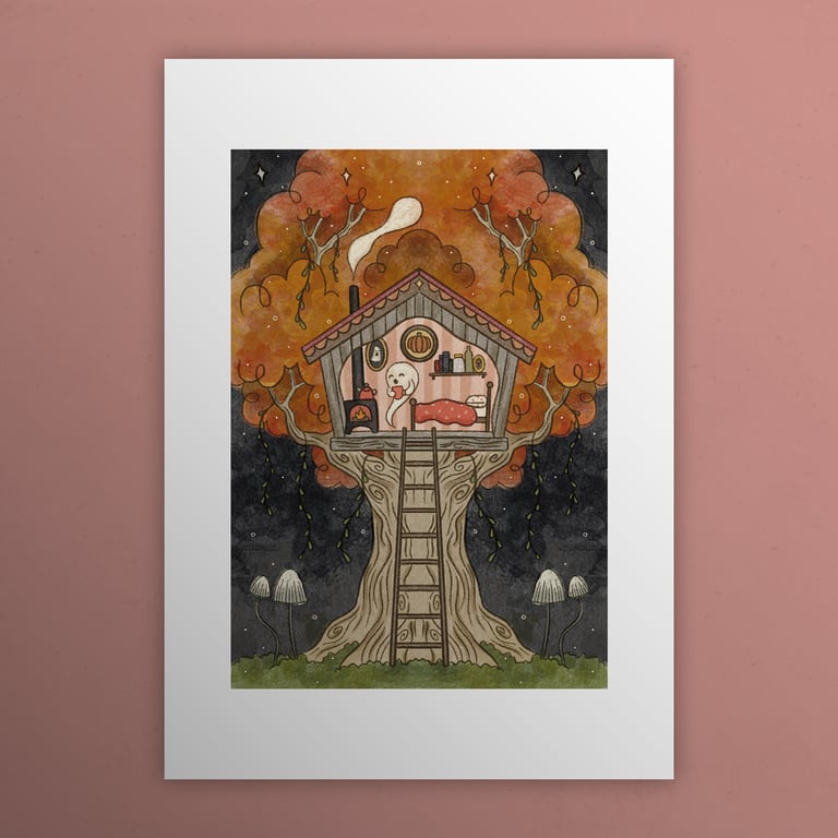 Spooky treehouse, Ghosts of Summer, 90s nostalgia, A4 art print