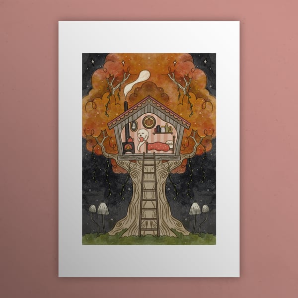 Spooky treehouse, Ghosts of Summer, 90s nostalgia, A4 art print