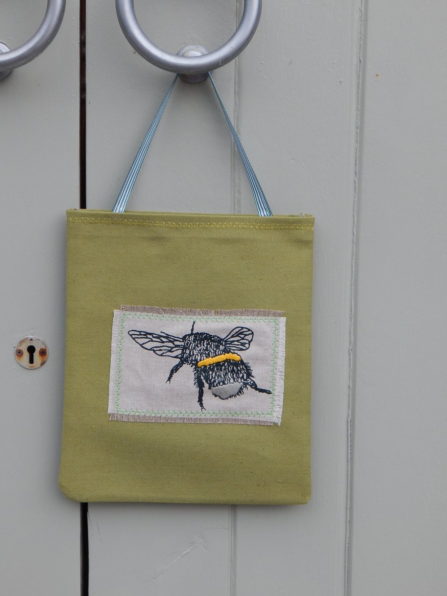 Bumble Bee - Green Cotton Screen printed bag - With Love