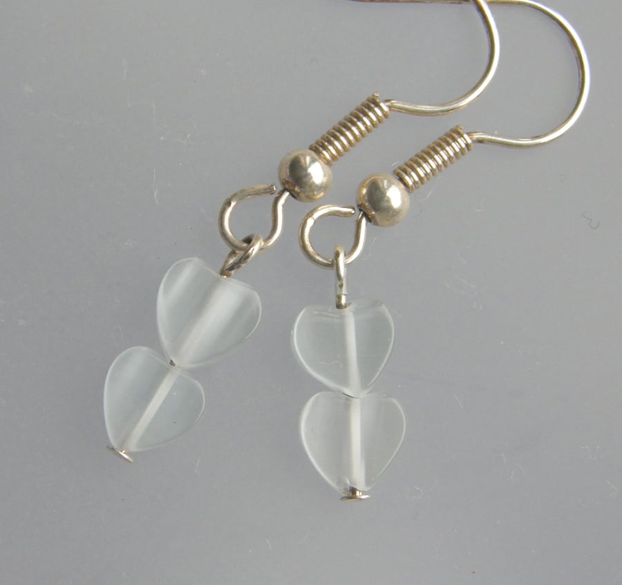 Double Heart Ice Blue drop earrings
