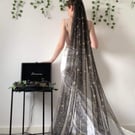 Midnight Stardust - Celestial Wedding Veil With Gold Moons And Stars