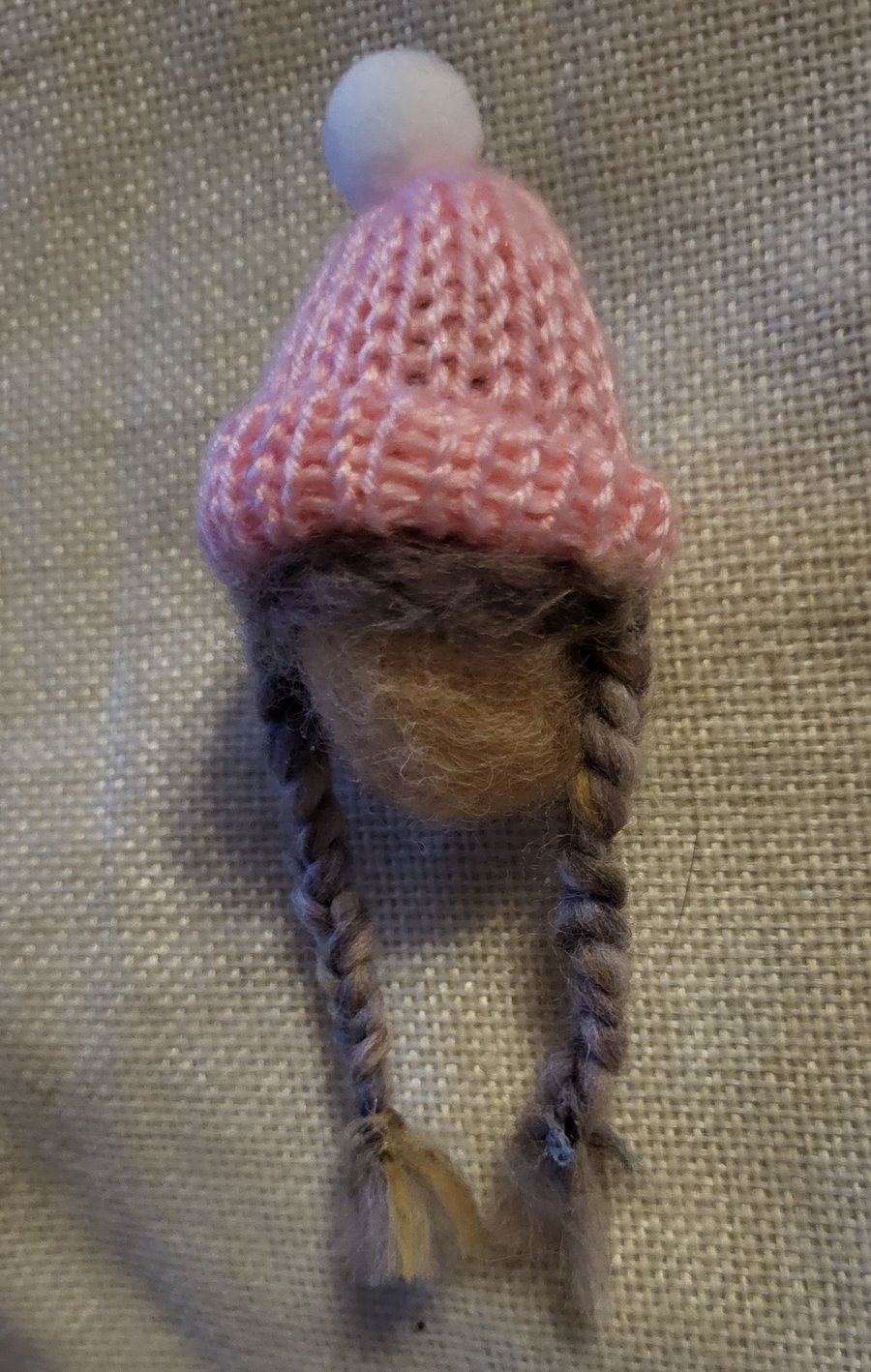 Little Girl with Wooly Hat and Pigtails Needle Felted Handmade Brooch
