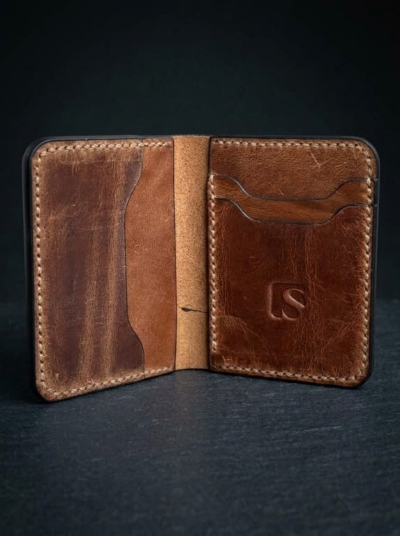 Cognac Tan Full Grain Leather Mini Wallet Compact Bifold Small Wallet UK
