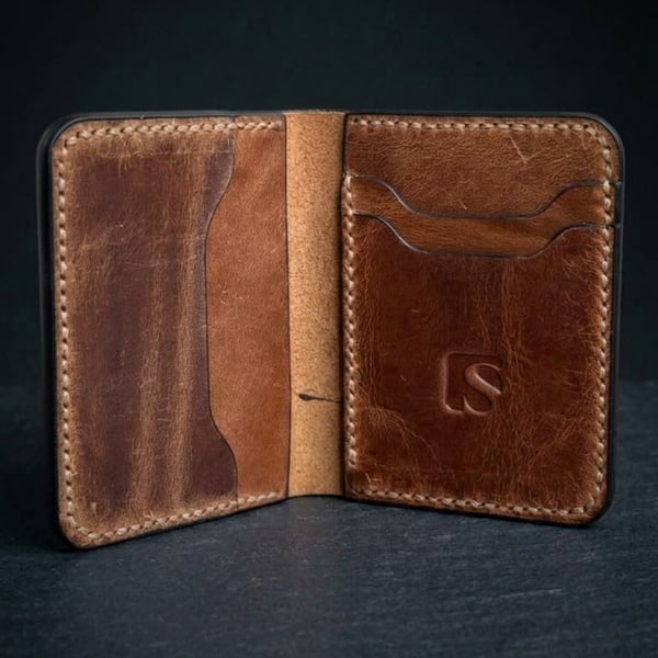 Cognac Tan Full Grain Leather Mini Wallet Compact Bifold Small Wallet UK