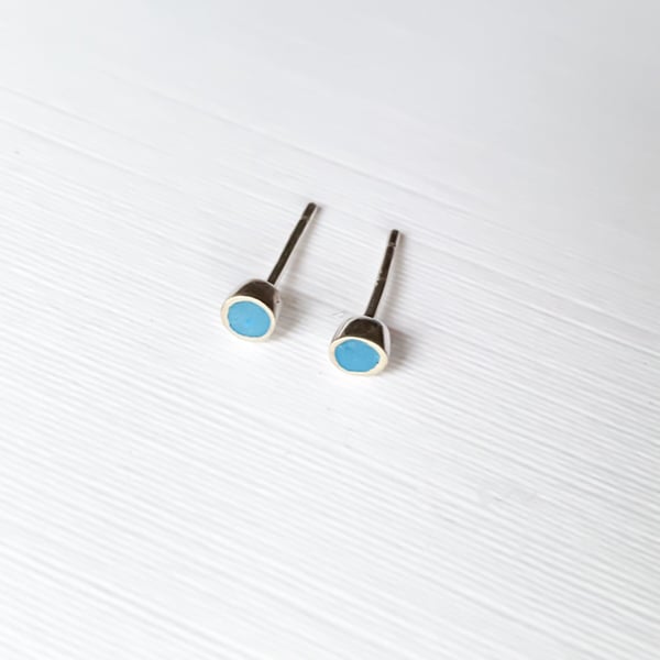 Tiny Colour Dot Stud Earrings Blue, Minimalist, Everyday Jewellery