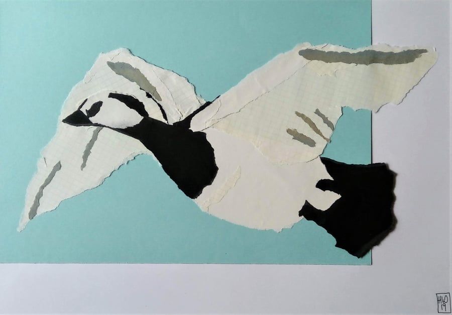 Flying Barnacle Goose Torn Paper Collage: Original Art work