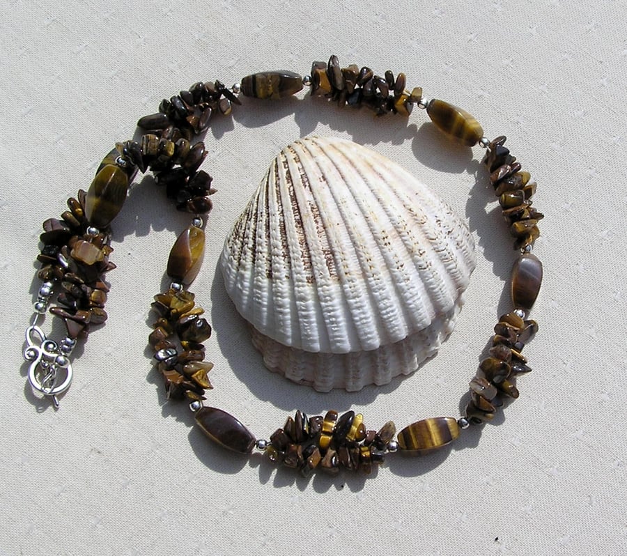Gold Tiger Eye Crystal Gemstone Chunky Statement Necklace "Autumn Gold"