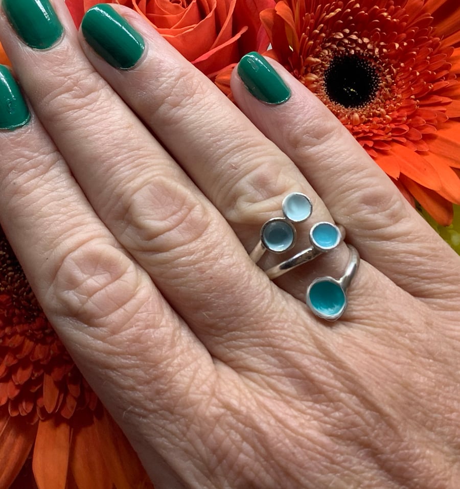 Sterling silver shade of turquoise wrap ring 