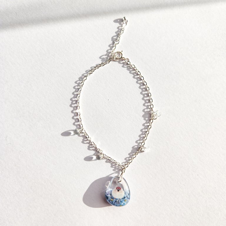 Bird Bracelet with Real Dried Flowers