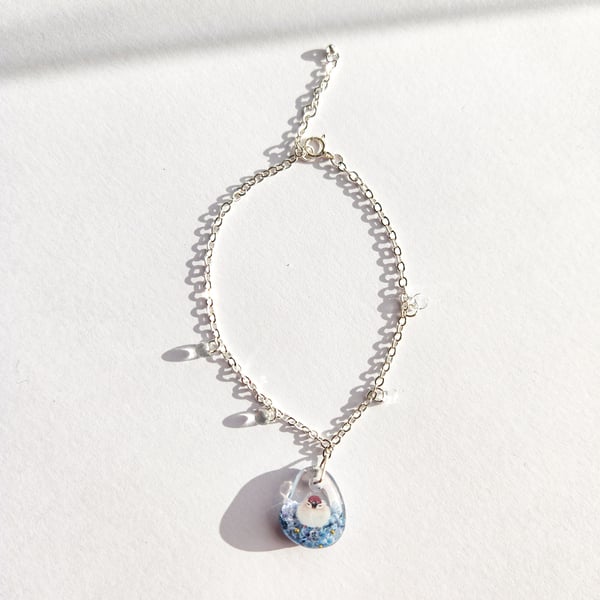 Bird Bracelet with Real Dried Flowers