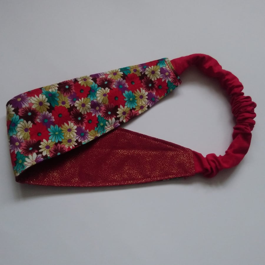 Red Glitter and Floral Reversible Headband