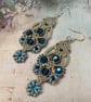 Delicate blue micro macrame beaded dangle boho vintage earrings, gift for her  - Image 6