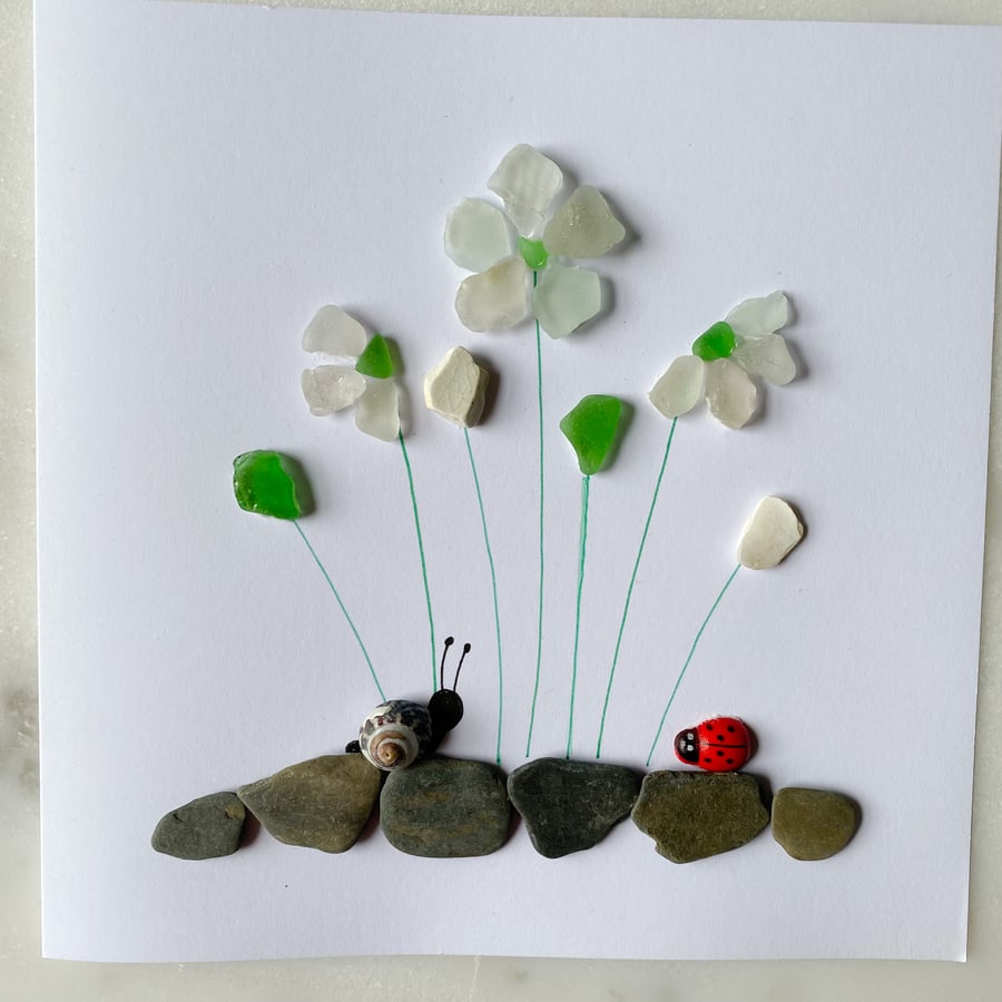 Cornwall sea glass garden design greetings card