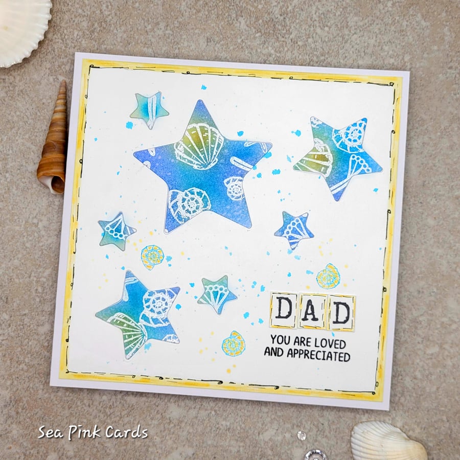 Fathers Day Card, handmade cards, Birthday, Dad, stars, coastal, blue