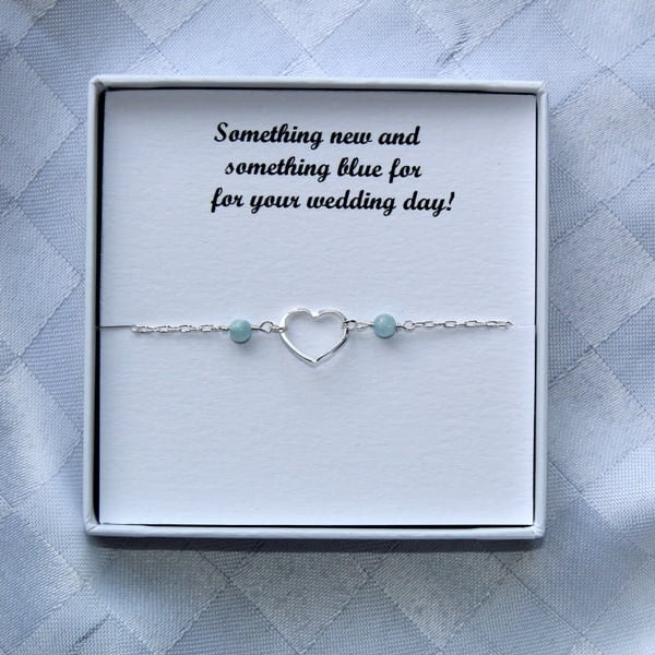 Something blue gift for Bride, Aquamarine heart anklet or bracelet