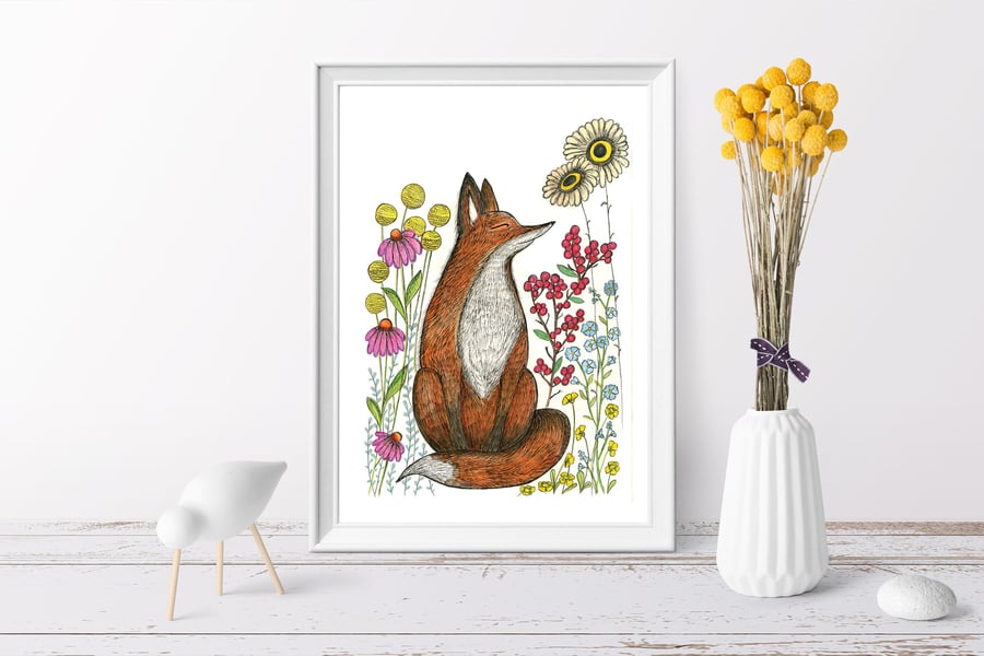 Fox wall art, Fox, Woodland animal print,A4 Art Print,Home Decor,Fox art