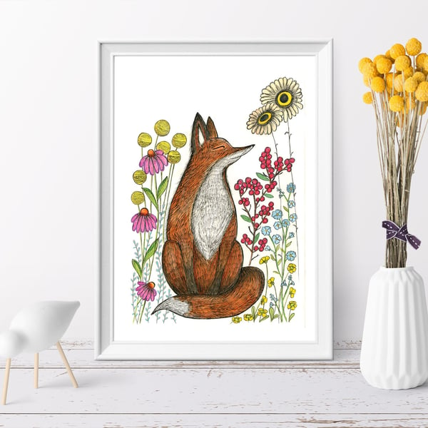 Fox wall art, Fox, Woodland animal print,A4 Art Print,Home Decor,Fox art