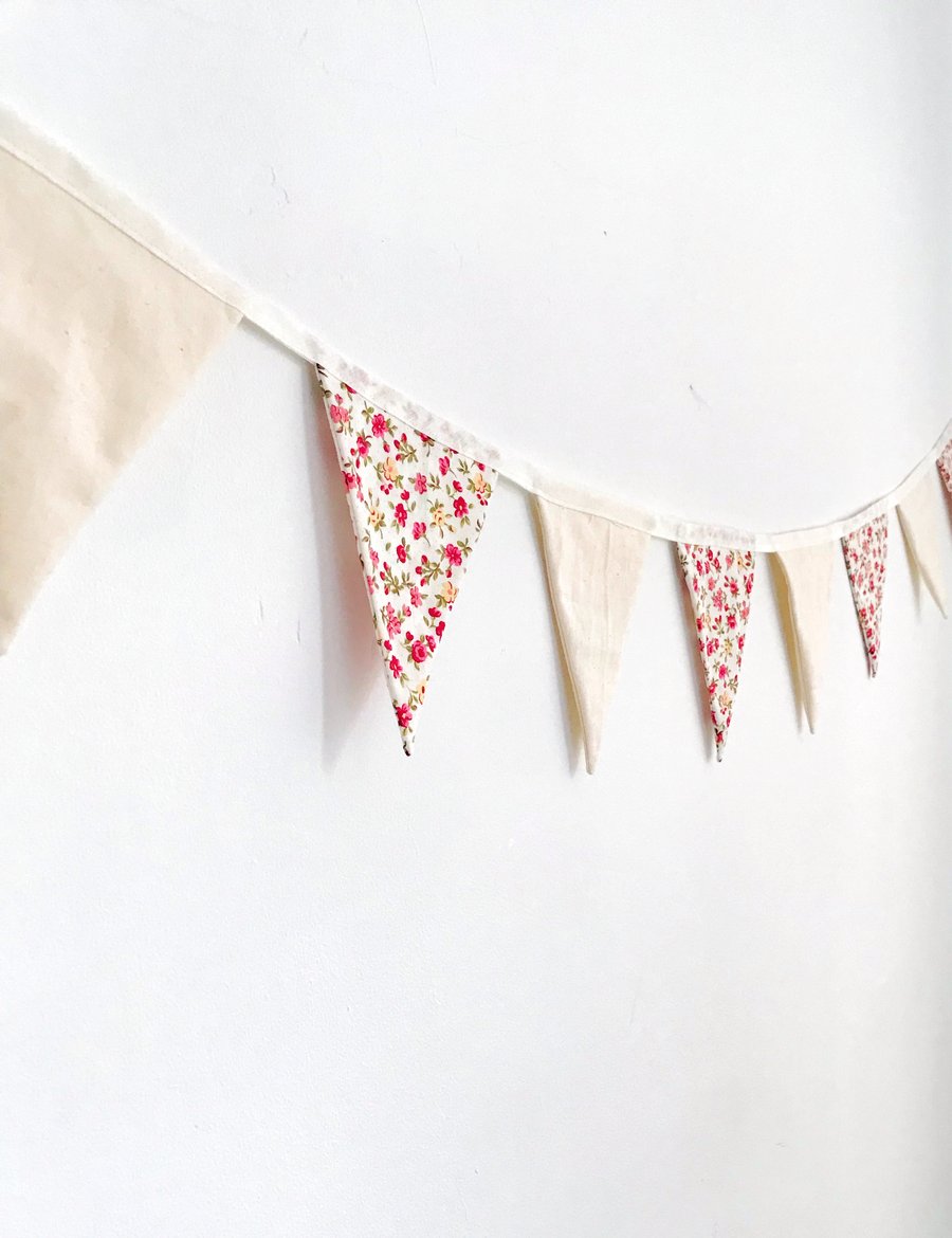 Ditsy Floral Pink and Cream Bunting