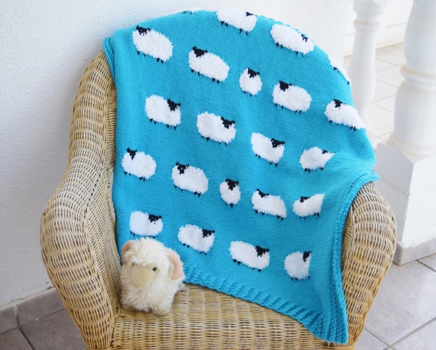 Knitting Pattern for Flock of Sheep Blanket.  Digital Pattern
