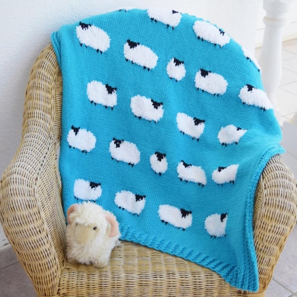 Knitting Pattern for Flock of Sheep Blanket.  Digital Pattern