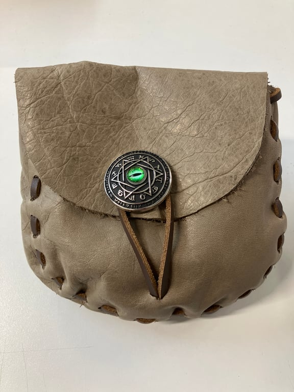 Pouch:  Muted Brown Leather Pouch (medieval in style) Mystical Cat's Eye