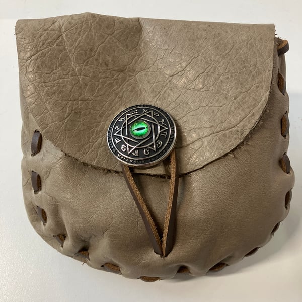 Pouch:  Muted Brown Leather Pouch (medieval in style) Mystical Cat's Eye