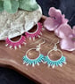 Cerise Pink or Ice Blue Beaded Hoop Fringe Earrings - Image 1