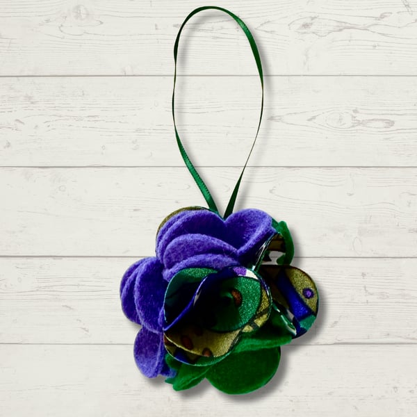 Handmade Purple Fabric Christmas Bauble, Tree Decoration