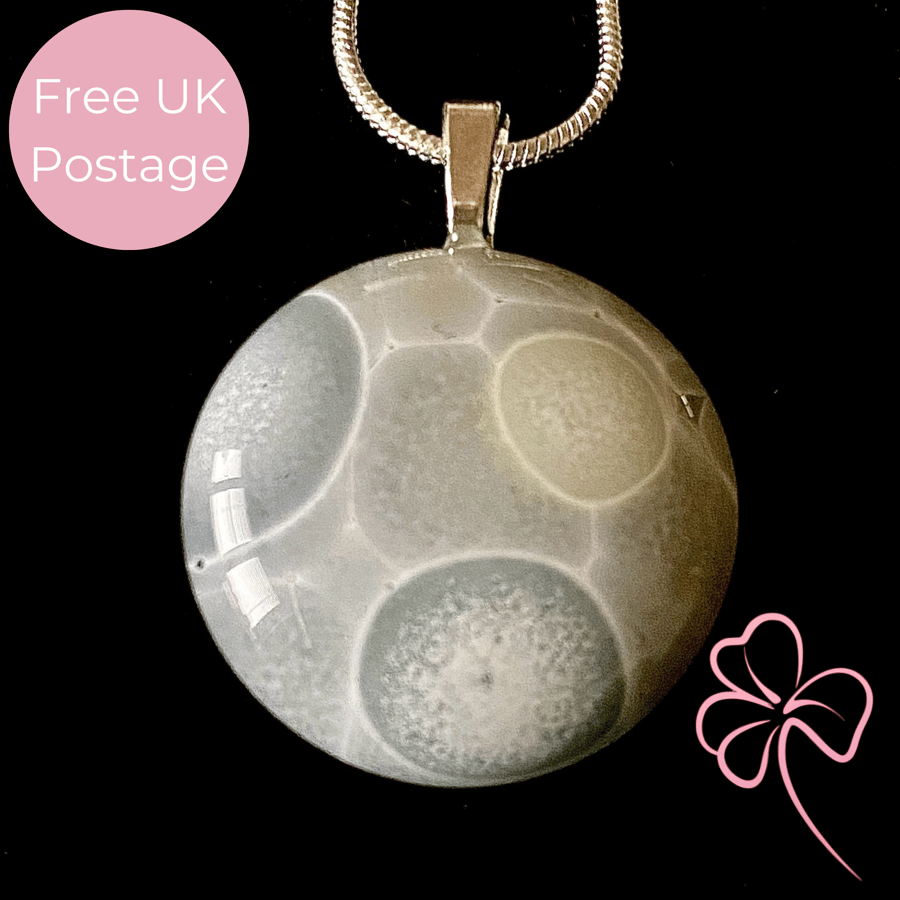 Green & Blue Bubbles Fused Glass Pendant Necklace 