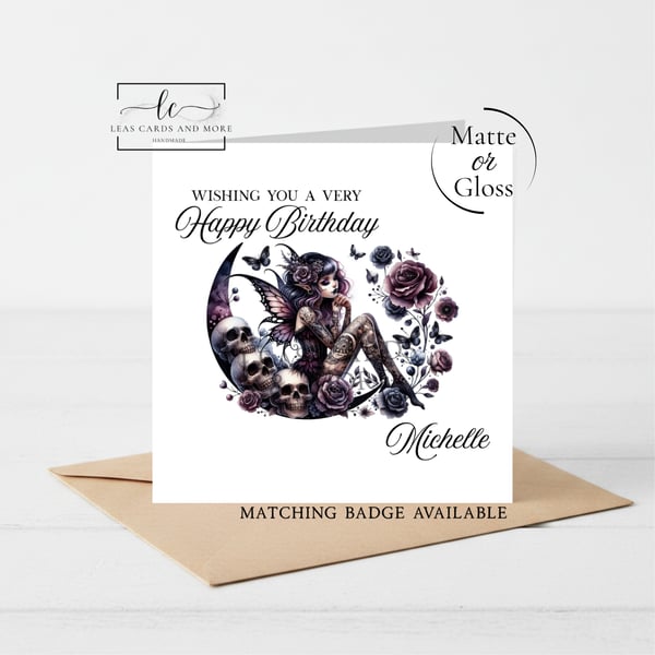 Fairy Gothic Rose Moon Happy Birthday Card