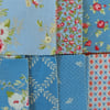 Pale blues floral fabric remnants bundle