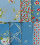 Pale blues floral fabric remnants bundle