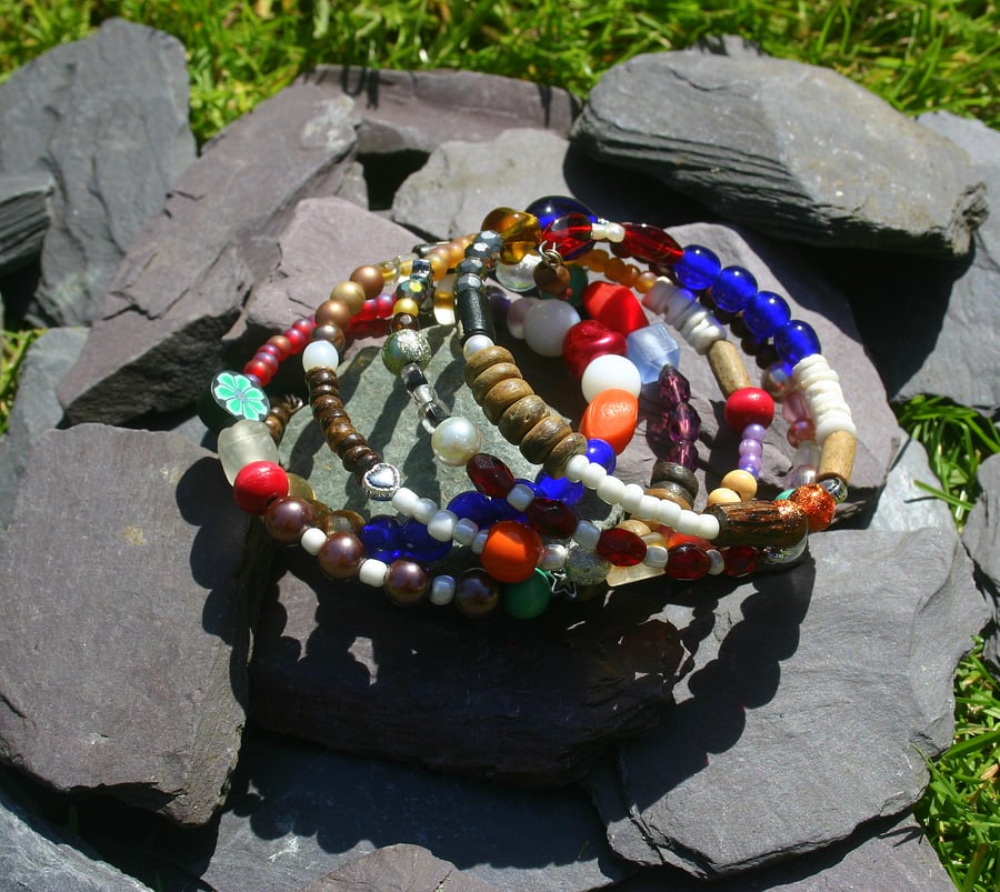 Multi coloured memory wire bracelet