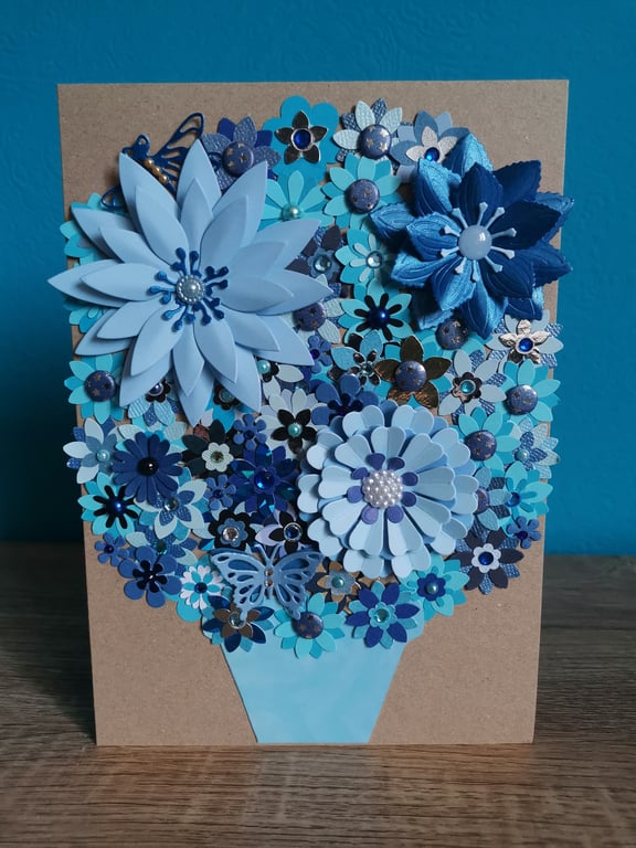 Handmade floral greeting card - boxed - keepsake gift - blue flowers 