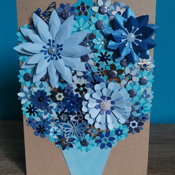 Handmade floral greeting card - boxed - keepsake gift - blue flowers 