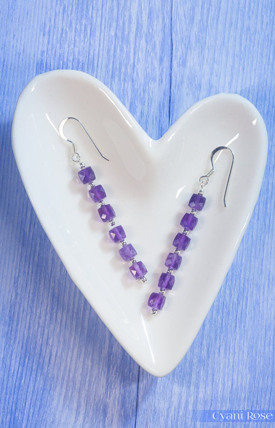 Beautiful Amethyst earrings faceted cubes 