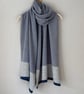 Shawl Scarf Wrap soft merino lambswool smoke blue with tile pattern - Image 1