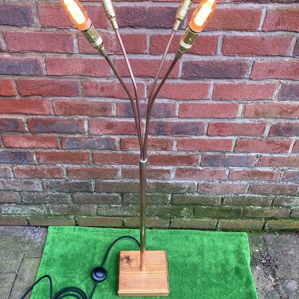 Copper Pipe Floor Lamp, Four Bulbs, made from Upcycled Copper Water Pipe