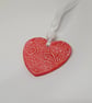 Heart, red and white clay heart decoration, floral embossed gift for her - Image 4